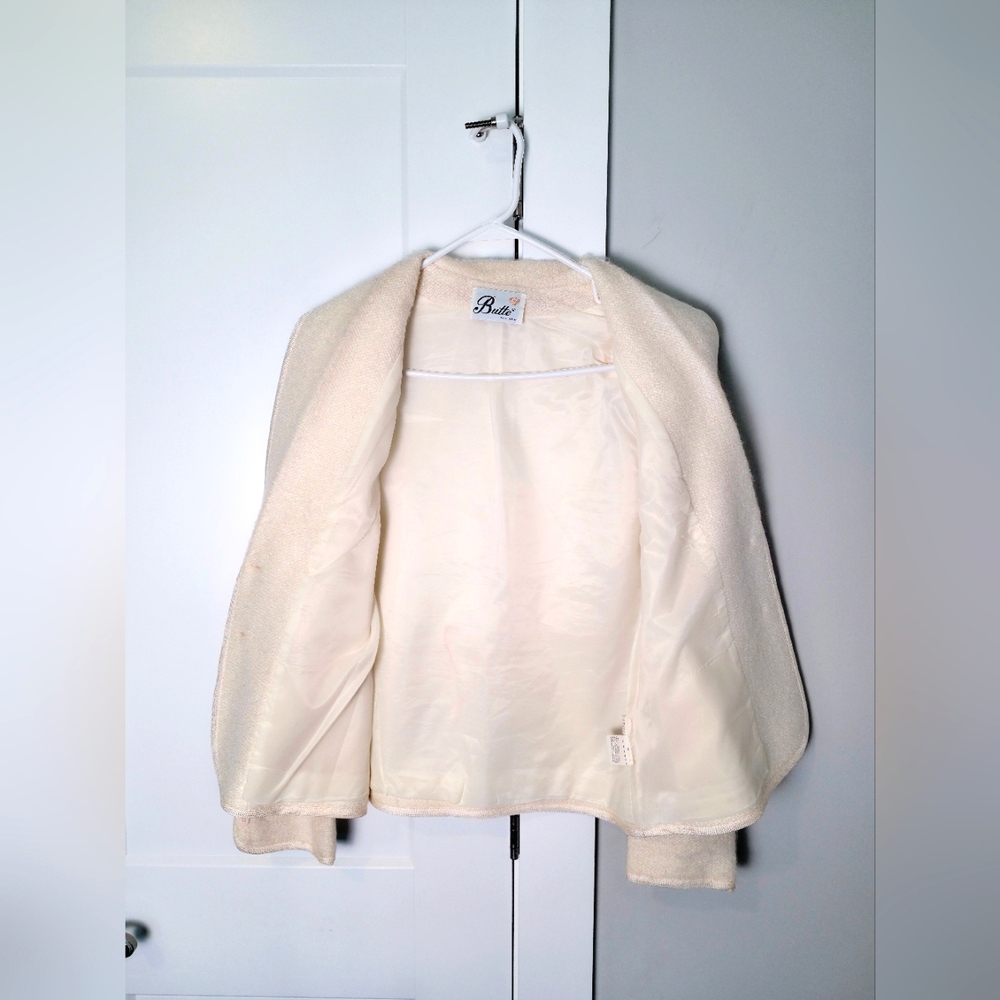Butte Vintage Womens Knit Blazer Petite Small Med Ivory Cream Jacket Suit Career - Picture 4 of 7